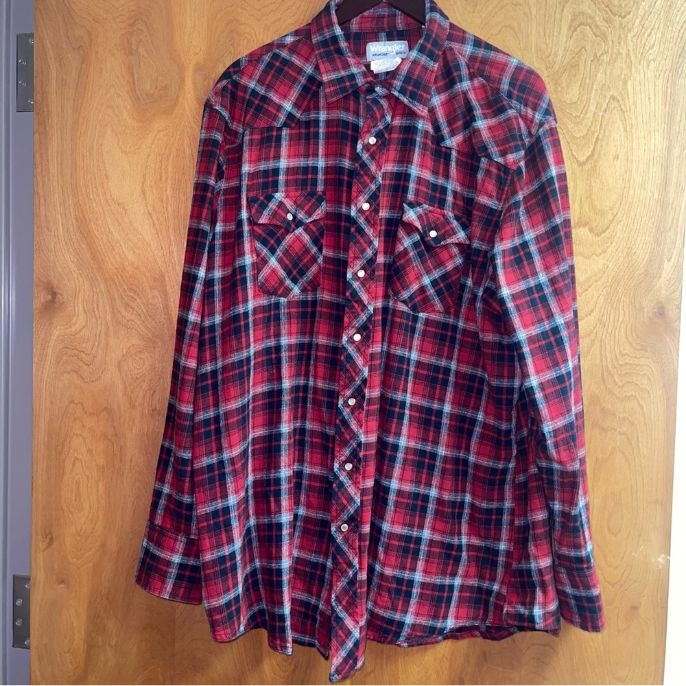 Wrangler Wrancher Shirt Mens Size 2XT Pearl Snap Western Long Sleeve Red Black